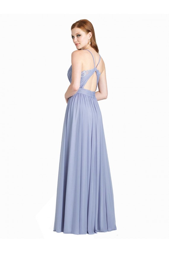 Chiffon & Renda Amor Sem Mangas Abrir de volta Comprimento Chão Vestidos de Madrinha Baratos