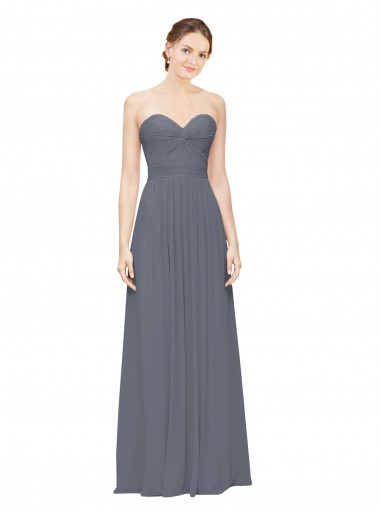 Chiffon Amor Sem Mangas Comprimento Chão Cinza Ardósia Linha A Vestidos de Madrinha Baratos