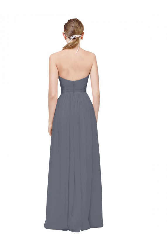 Chiffon Amor Sem Mangas Comprimento Chão Cinza Ardósia Linha A Vestidos de Madrinha Baratos