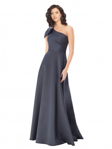 Cetim Um Ombro Sem Mangas Comprimento Chão Vestidos de Madrinha / Vestidos de Noite / Vestidos de Festa Baratos