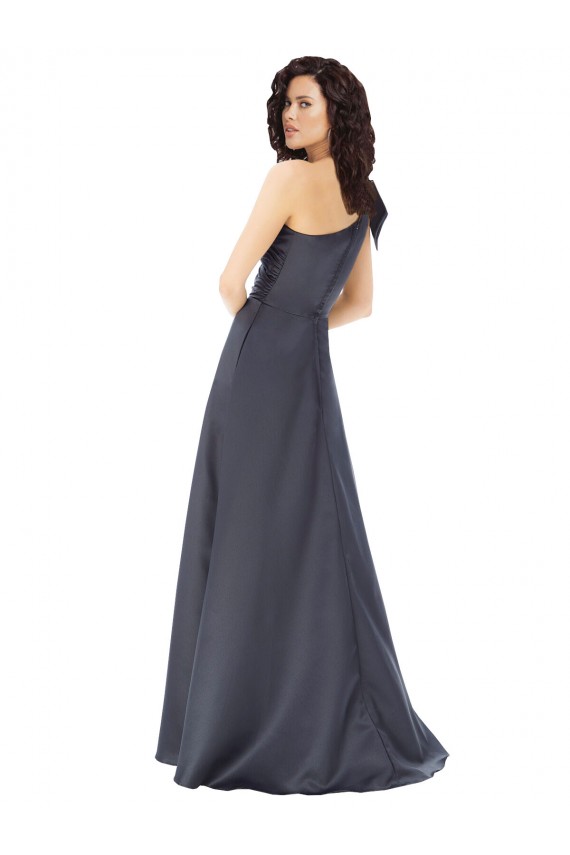 Cetim Um Ombro Sem Mangas Comprimento Chão Vestidos de Madrinha / Vestidos de Noite / Vestidos de Festa Baratos