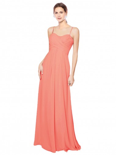 Chiffon Alças finas Sem Mangas Abrir de volta Comprimento Chão Linha A Vestidos de Madrinha Baratos