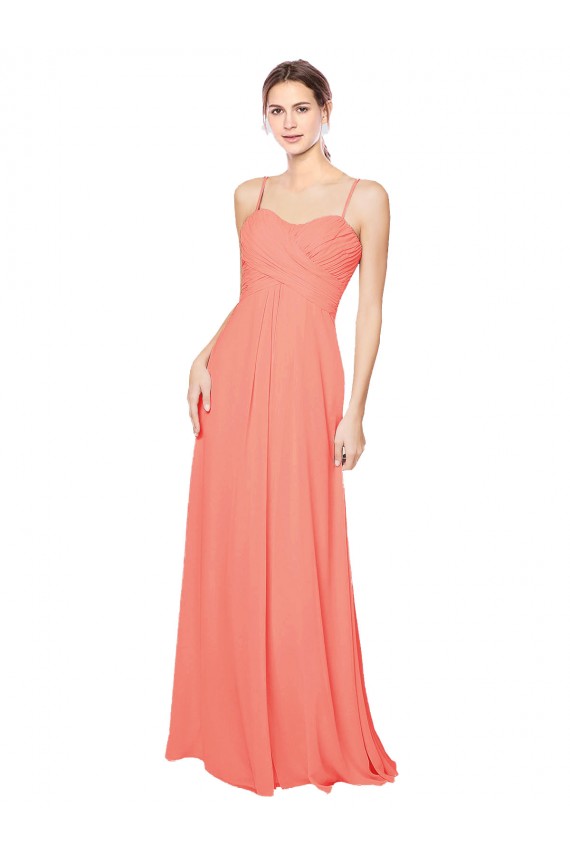 Chiffon Alças finas Sem Mangas Abrir de volta Comprimento Chão Linha A Vestidos de Madrinha Baratos