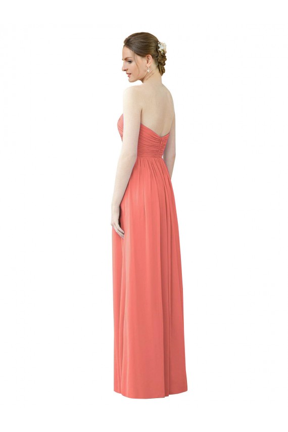 Chiffon Amor Sem Mangas Comprimento Chão Coral Linha A Vestidos de Madrinha Baratos
