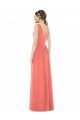Chiffon Decote V Sem Mangas Costas em V Comprimento Chão Coral Linha A Vestidos de Madrinha Baratos