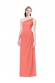 Chiffon Um Ombro Sem Mangas Comprimento Chão Coral Linha A Vestidos de Madrinha Baratos