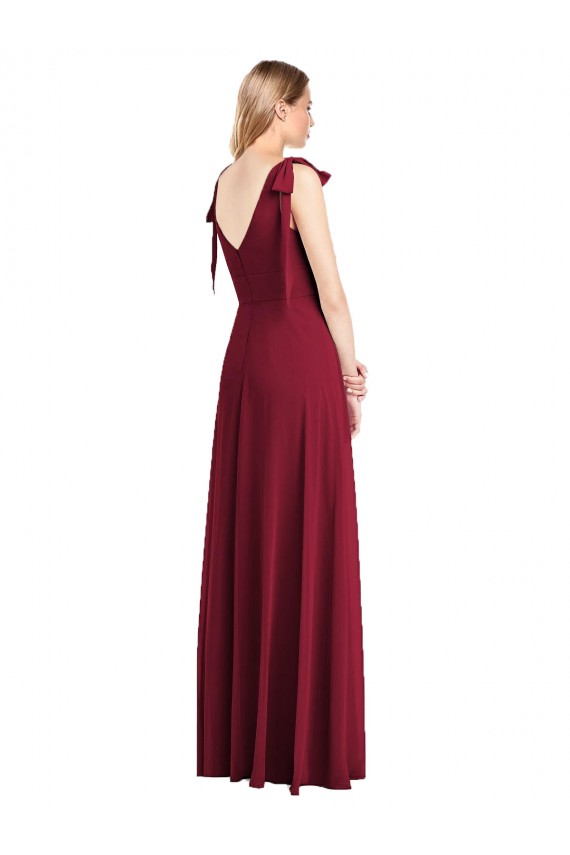 Chiffon Decote V Sem Mangas Costas em V Comprimento Chão Coral Longo Vestidos de Madrinha Baratos