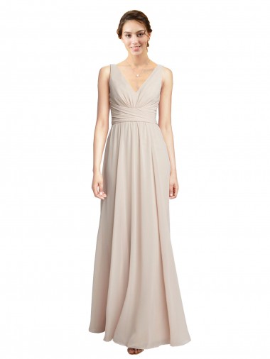 Chiffon Decote V Sem Mangas Comprimento Chão Creme Rosa Linha A Vestidos de Madrinha Baratos