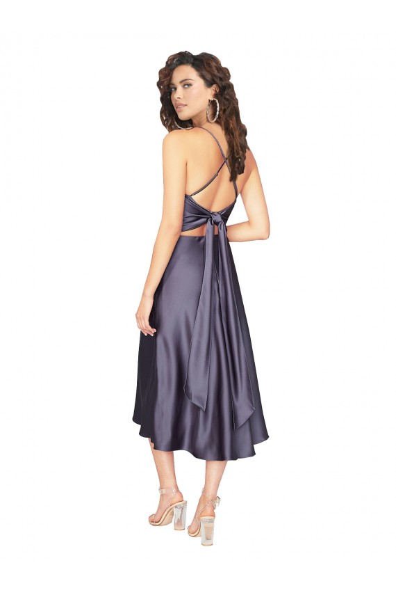 Cetim Sedoso Colher Sem Mangas Buraco da fechadura Comprimento Midi Vestidos de Madrinha / Vestidos de Festa / Vestidos de Cocktail / Vestidos de Homecoming Baratos