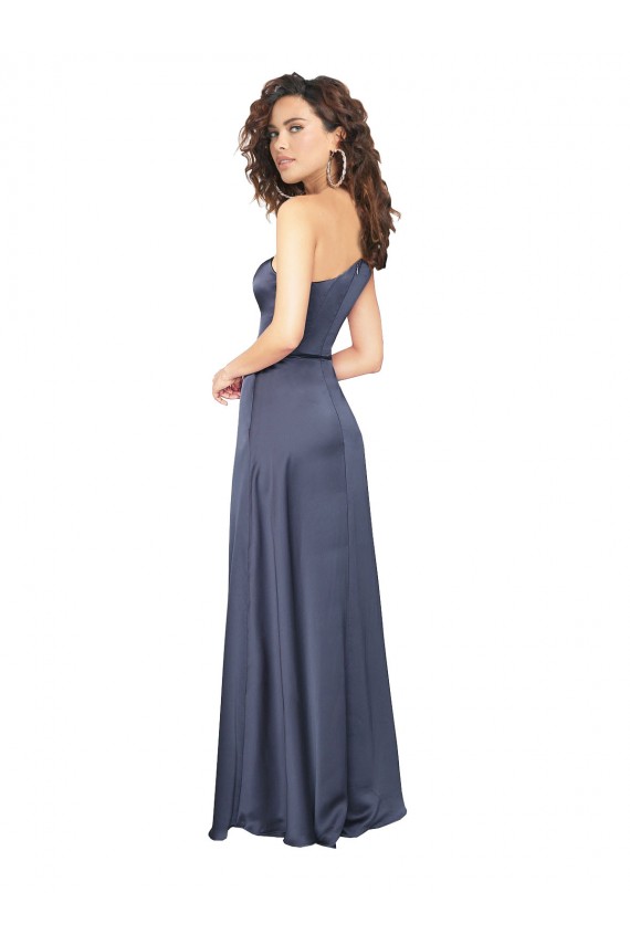 Cetim Sedoso Um Ombro Sem Mangas Comprimento Chão Linha A Crepúsculo Vestidos de Madrinha / Vestidos de Noite / Vestidos de Festa Baratos