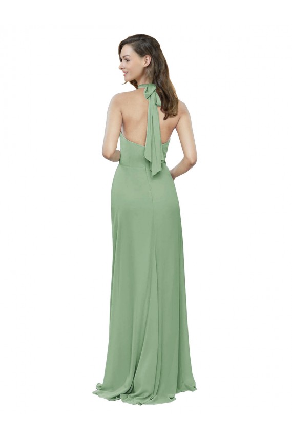 Chiffon Cabeçada Sem Mangas Comprimento Chão Ervas Marinhas Linha A Vestidos de Madrinha Baratos
