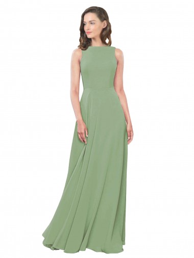 Chiffon Decote Quadrado Sem Mangas Comprimento Chão Vestidos de Madrinha Baratos