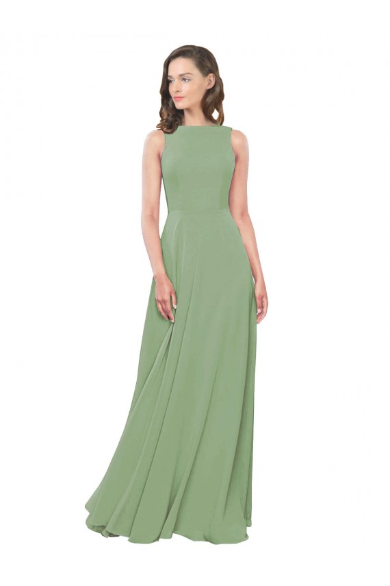 Chiffon Decote Quadrado Sem Mangas Comprimento Chão Vestidos de Madrinha Baratos