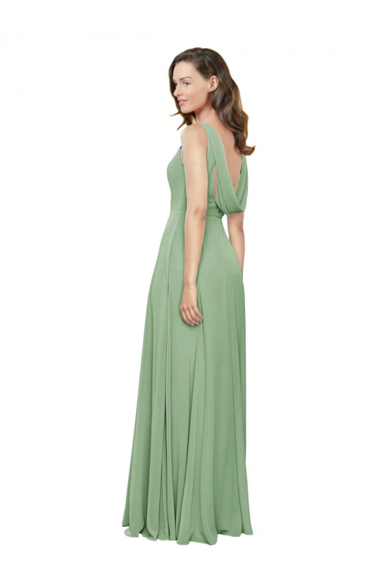 Chiffon Decote Quadrado Sem Mangas Comprimento Chão Vestidos de Madrinha Baratos