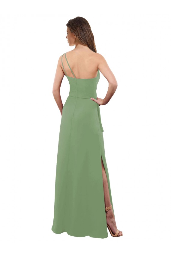 Chiffon Um Ombro Sem Mangas Comprimento Chão Ervas Marinhas Linha A Vestidos de Madrinha Baratos