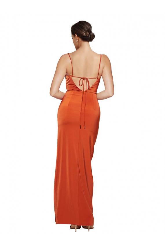 Cetim Elástico Alças finas Sem Mangas Criss Cruz Comboio Varredela Vestidos de Madrinha / Vestidos de Noite / Vestidos de Festa Baratos
