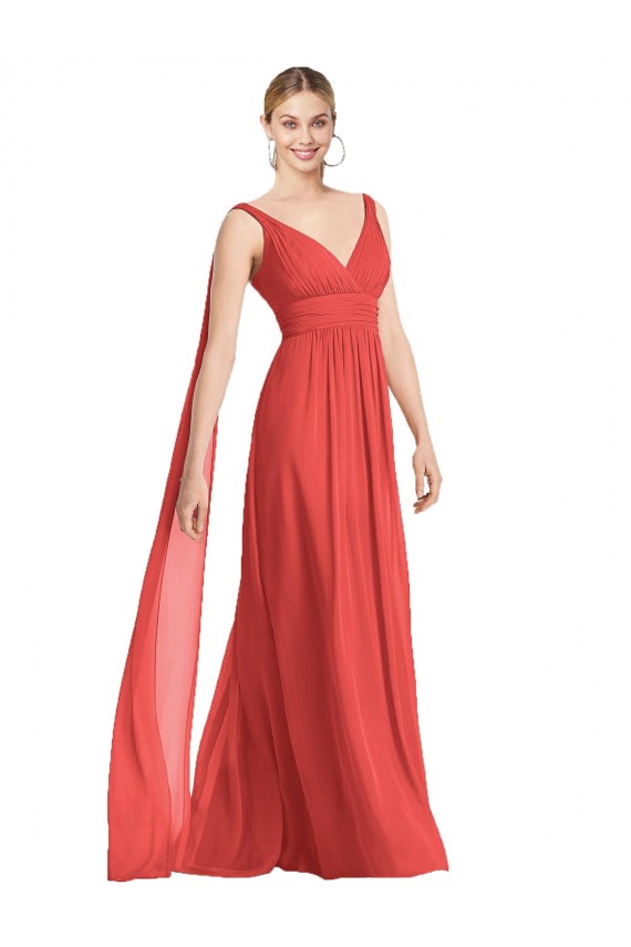 Chiffon Decote V Sem Mangas Lombar Comprimento Chão Vestido de Festa / Vestido de Madrinha Baratos