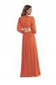 Chiffon Decote V Mangas Compridas, Mangas Bispo Abrir de volta Comprimento Chão Alto Baixo, Vestidos de Madrinha Baratos