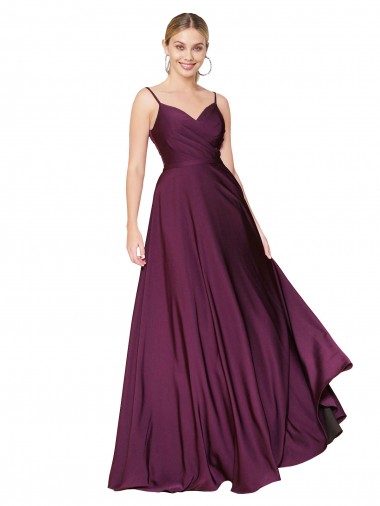Crepe Esticado Alças finas Sem Mangas Costas em V Comprimento Chão Linha A Vestidos de Madrinha / Vestidos de Noite / Vestidos de Festa Baratos