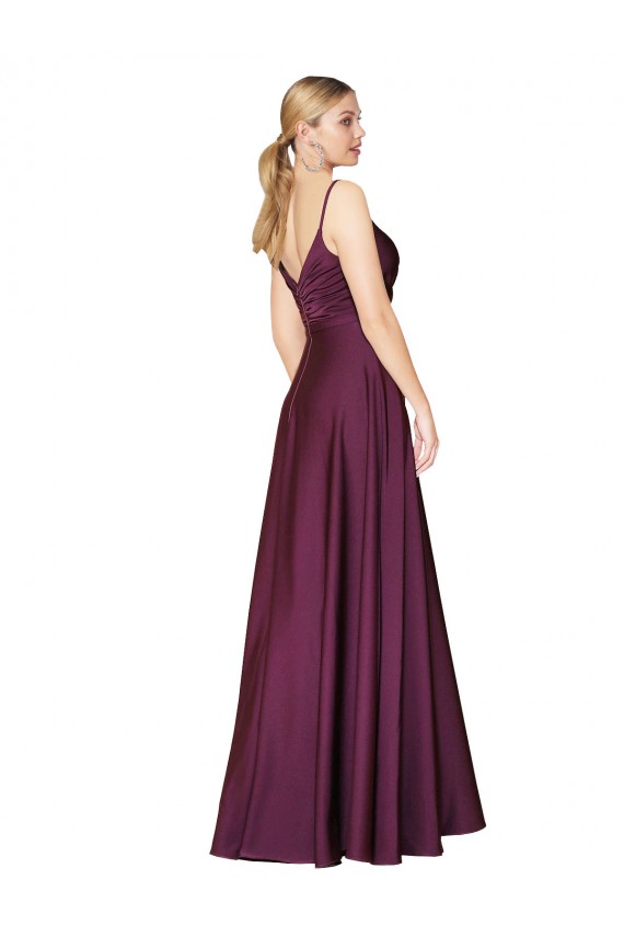 Crepe Esticado Alças finas Sem Mangas Costas em V Comprimento Chão Linha A Vestidos de Madrinha / Vestidos de Noite / Vestidos de Festa Baratos