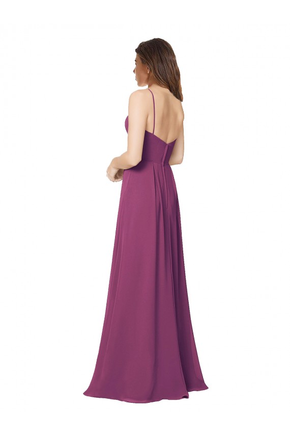 Chiffon Sem alças Sem Mangas Abrir de volta Comprimento Chão Linha A Vestidos de Madrinha Baratos