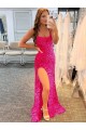 Lantejoulas Veludo Alças finas Sem Mangas Comboio Varredela Bainha Longo Vestidos de Festa Baratos