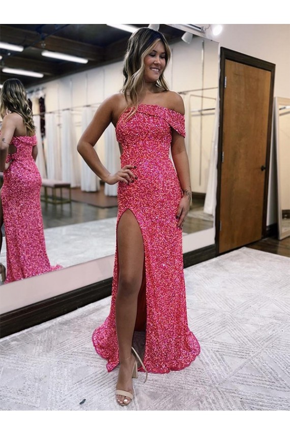 Lantejoulas Veludo Um Ombro Sem Mangas Comboio Varredela Vestidos de Festa Baratos