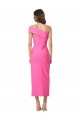 Crepe Esticado Um Ombro Sem Mangas Comprimento Midi Bainha Vestidos de Madrinha / Vestidos de Noite / Vestidos de Festa Baratos