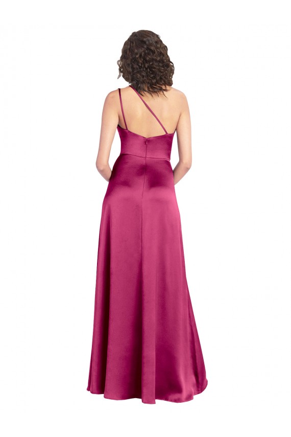 Cetim Elástico Um Ombro Sem Mangas Abrir de volta Comprimento Chão Vestidos de Madrinha / Vestidos de Noite / Vestidos de Festa Baratos