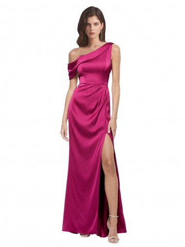 Cetim Elástico Um Ombro Sem Mangas Comprimento Chão Linha A Vestidos de Madrinha / Vestidos de Noite / Vestidos de Festa Baratos