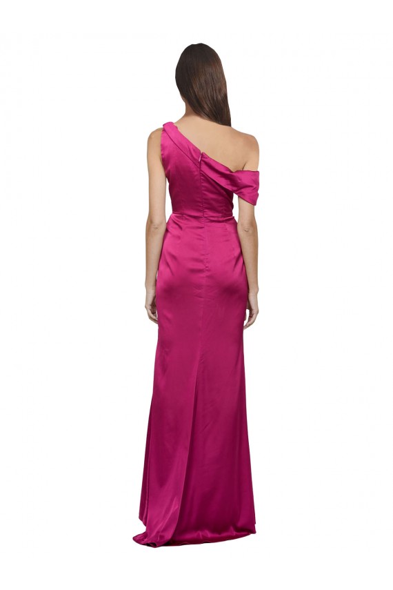 Cetim Elástico Um Ombro Sem Mangas Comprimento Chão Linha A Vestidos de Madrinha / Vestidos de Noite / Vestidos de Festa Baratos