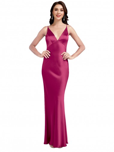 Cetim Elástico Alças finas Sem Mangas Lombar Comprimento Chão Vestidos de Madrinha / Vestidos de Noite / Vestidos de Festa Baratos