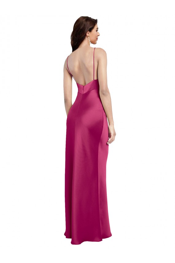 Cetim Elástico Alças finas Sem Mangas Lombar Comprimento Chão Vestidos de Madrinha / Vestidos de Noite / Vestidos de Festa Baratos