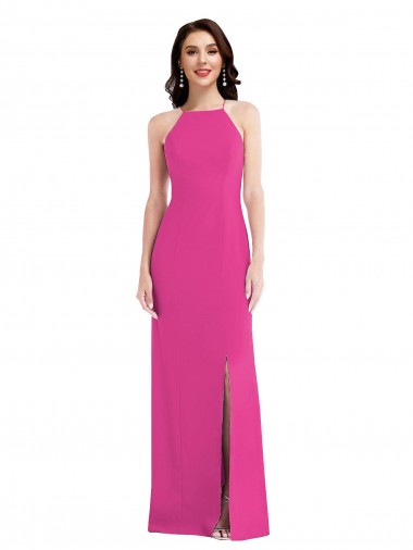 Crepe Esticado Cabeçada Sem Mangas Abrir de volta Comprimento Chão Longo Trombeta Vestidos de Madrinha / Vestidos de Noite / Vestidos de Festa Baratos