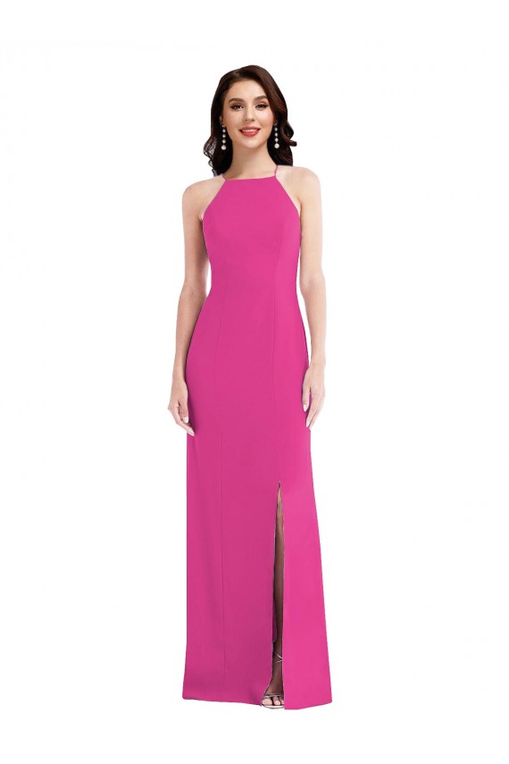 Crepe Esticado Cabeçada Sem Mangas Abrir de volta Comprimento Chão Longo Trombeta Vestidos de Madrinha / Vestidos de Noite / Vestidos de Festa Baratos