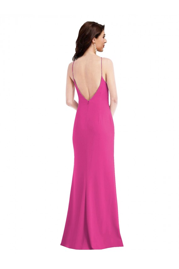 Crepe Esticado Cabeçada Sem Mangas Abrir de volta Comprimento Chão Longo Trombeta Vestidos de Madrinha / Vestidos de Noite / Vestidos de Festa Baratos