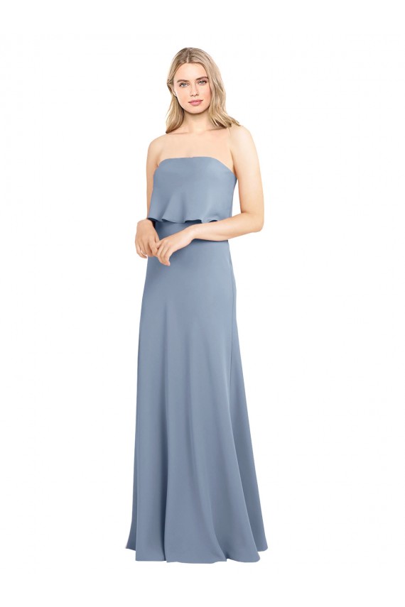 Crepe Esticado Decote Alto Sem Mangas Comprimento Chão Bainha Vestidos de Madrinha / Vestidos de Noite / Vestidos de Festa Baratos
