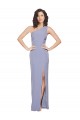 Crepe Esticado Um Ombro Sem Mangas Comprimento Chão Fumo Azul Bainha Vestidos de Madrinha / Vestidos de Noite / Vestidos de Festa Baratos