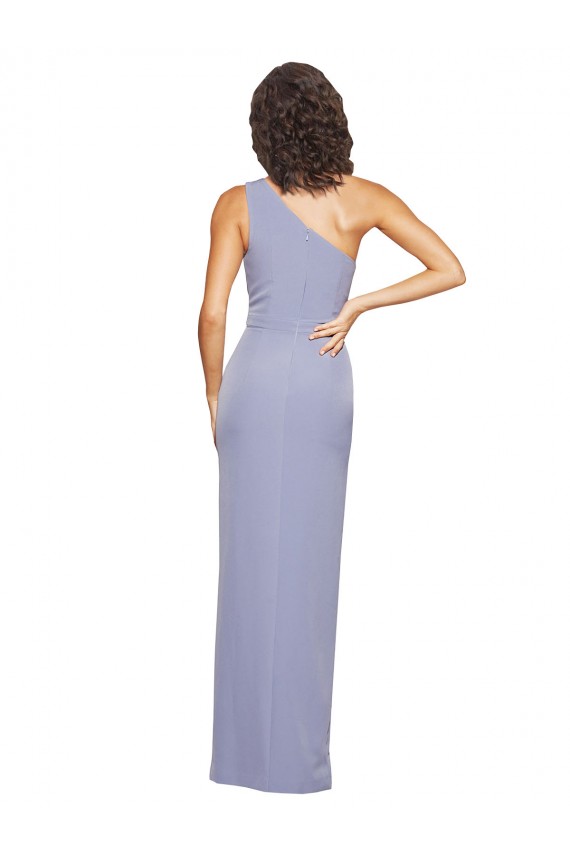 Crepe Esticado Um Ombro Sem Mangas Comprimento Chão Fumo Azul Bainha Vestidos de Madrinha / Vestidos de Noite / Vestidos de Festa Baratos