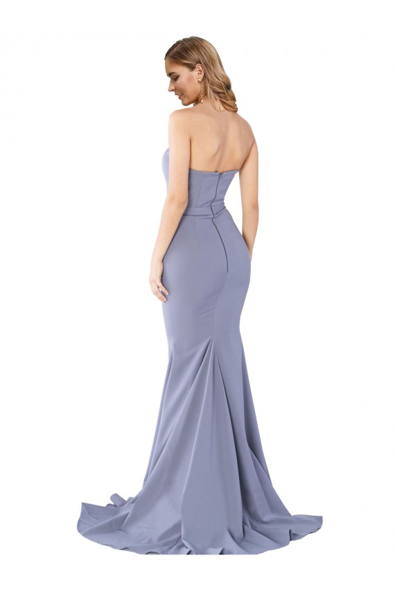 Crepe Esticado Amor Sem Mangas Lombar Comprimento Chão Fumo Azul Vestidos de Madrinha / Vestidos de Noite / Vestidos de Festa Baratos