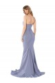 Crepe Esticado Amor Sem Mangas Lombar Comprimento Chão Fumo Azul Vestidos de Madrinha / Vestidos de Noite / Vestidos de Festa Baratos