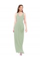 Chiffon Decote V Sem Mangas Buraco da fechadura Comprimento Chão Fumo Verde Vestidos de Madrinha Baratos