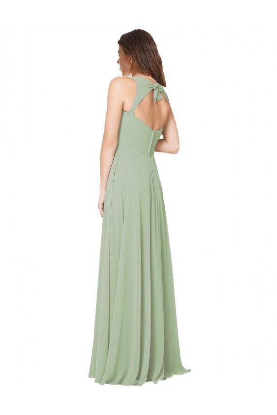 Chiffon Amor Sem Mangas Abrir de volta Comprimento Chão Linha A Longo Vestidos de Madrinha Baratos