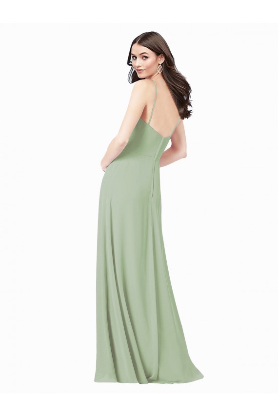 Chiffon Alças finas Sem Mangas Comprimento Chão Longo Linha A Vestidos de Festa Baratos
