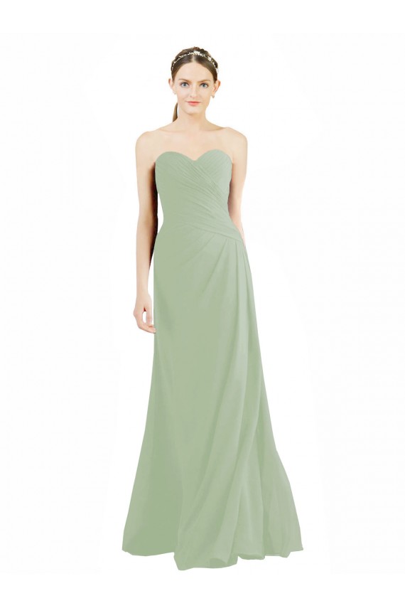 Chiffon Amor Sem Mangas Comprimento Chão Fumo Verde Linha A Vestidos de Madrinha Baratos