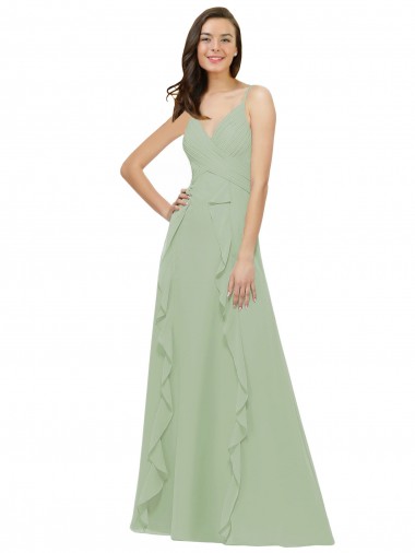 Chiffon Alças finas Sem Mangas Comprimento Chão Linha A Longo Vestidos de Madrinha Baratos