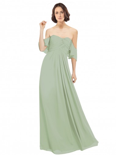 Chiffon Fora do Ombro Ombro Frio Comprimento Chão Longo Linha A Vestidos de Madrinha Baratos