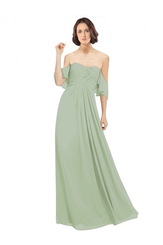 Chiffon Fora do Ombro Ombro Frio Comprimento Chão Longo Linha A Vestidos de Madrinha Baratos