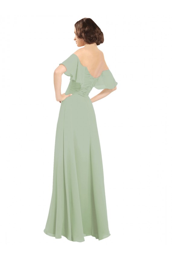 Chiffon Fora do Ombro Ombro Frio Comprimento Chão Longo Linha A Vestidos de Madrinha Baratos