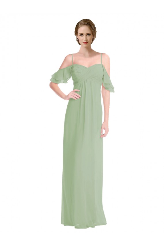 Chiffon Fora do Ombro Sem Mangas Lombar Comprimento Chão Vestido de Festa / Vestidos de Noiva Baratos